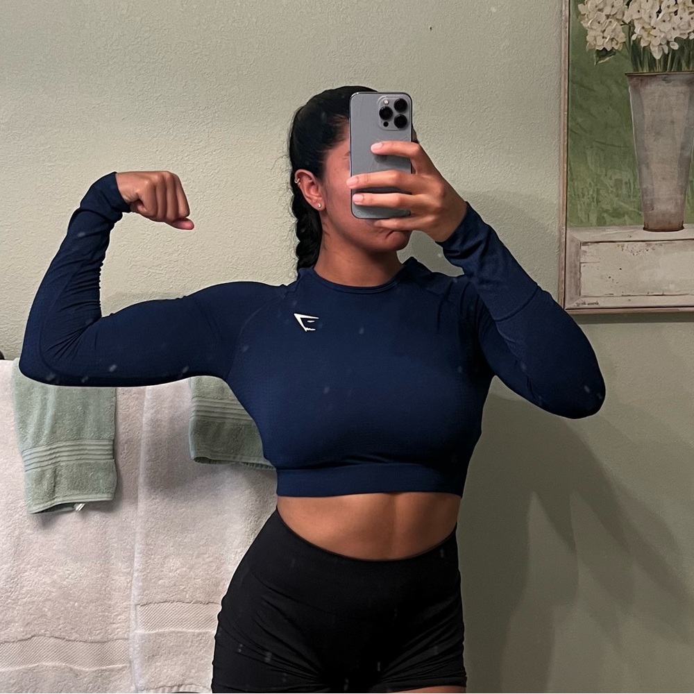 Gymshark Navy Long Sleeve Crop Workout Top